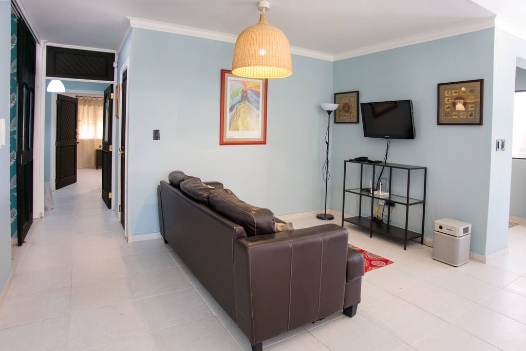 TV area with cable and the wifi modem