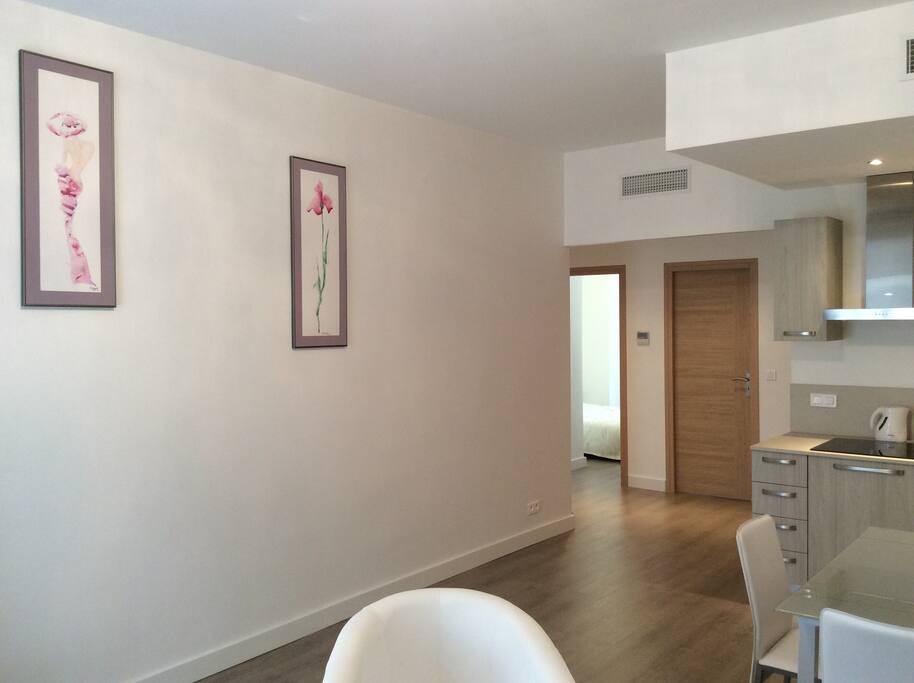 living room with kitchen