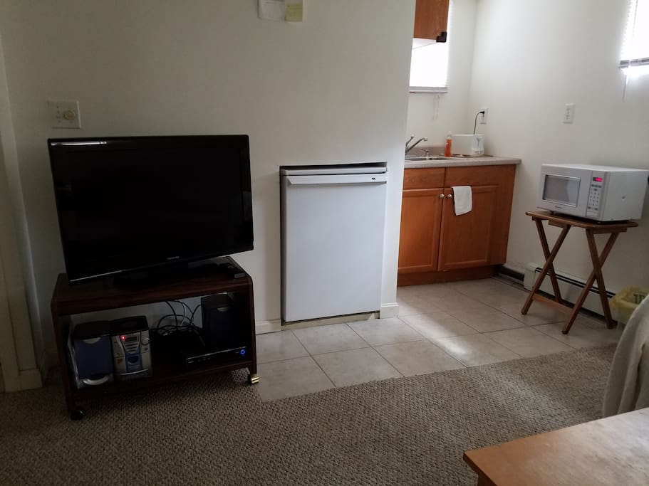 Kitchen area and HDTV