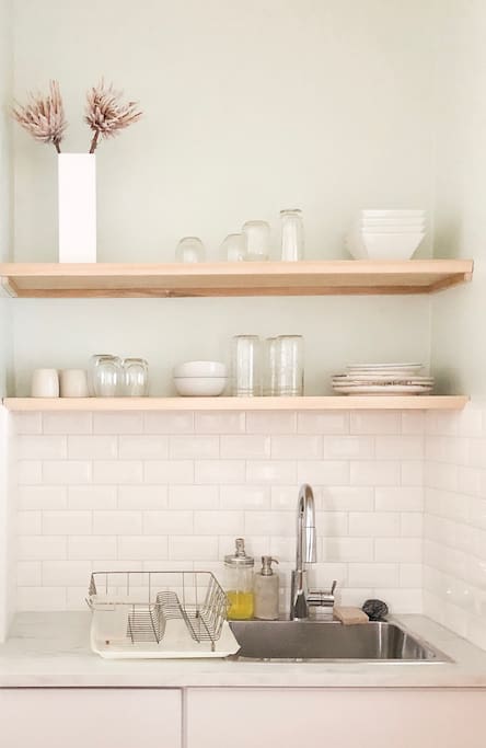 Modern kitchen with subway tile