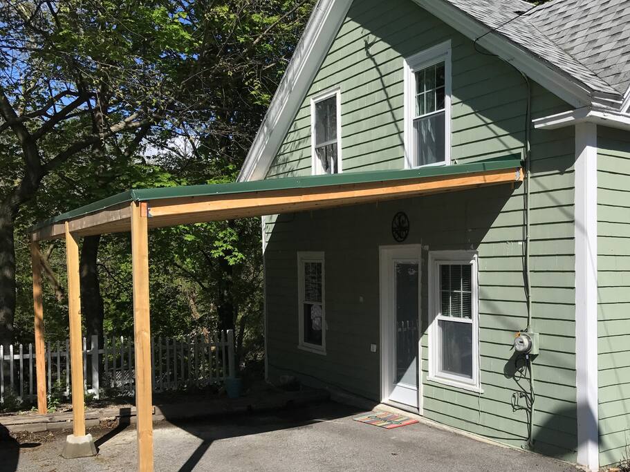 Parking and outdoor sitting area