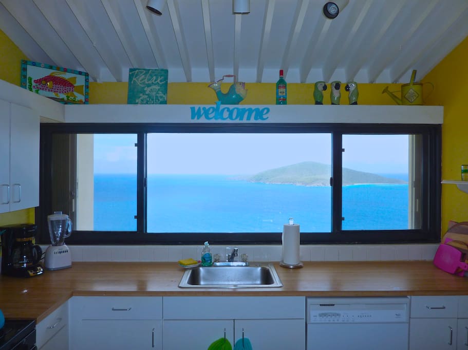 Full kitchen with island view.
