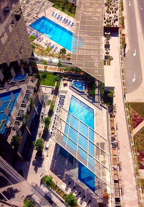 View of pools from living room