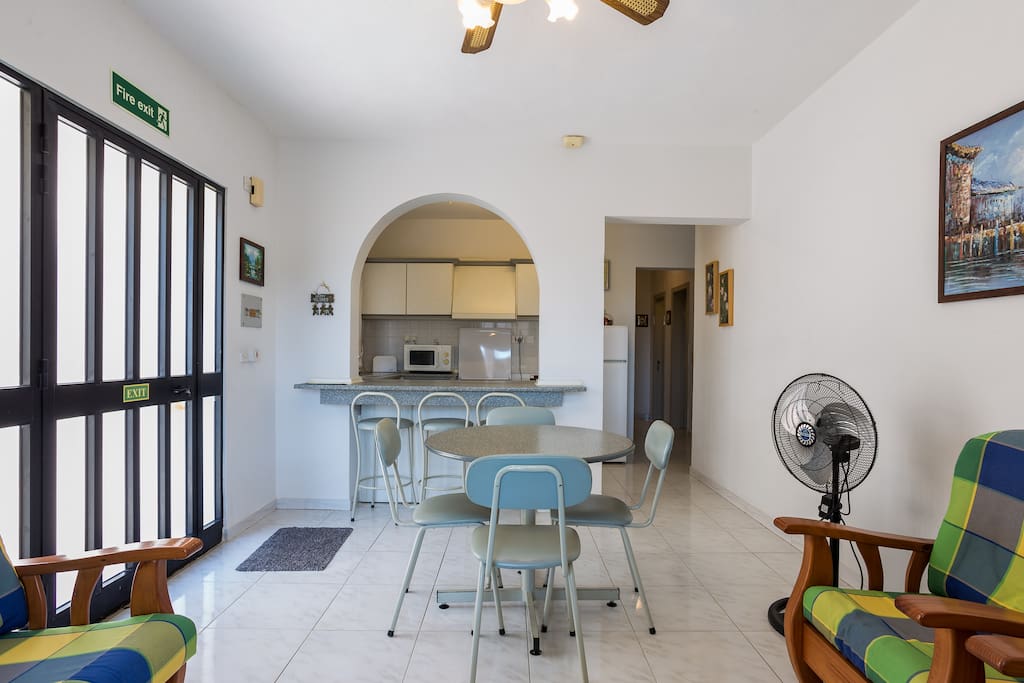 Kitchen, living, dining area