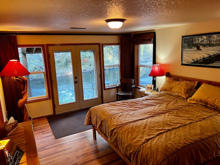 The master is …. The master, crack the windows at night for additional river flow sounds, some guests has some tell me they sleep in for the first time in years:)