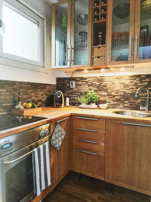 A well equiped small kitchen.