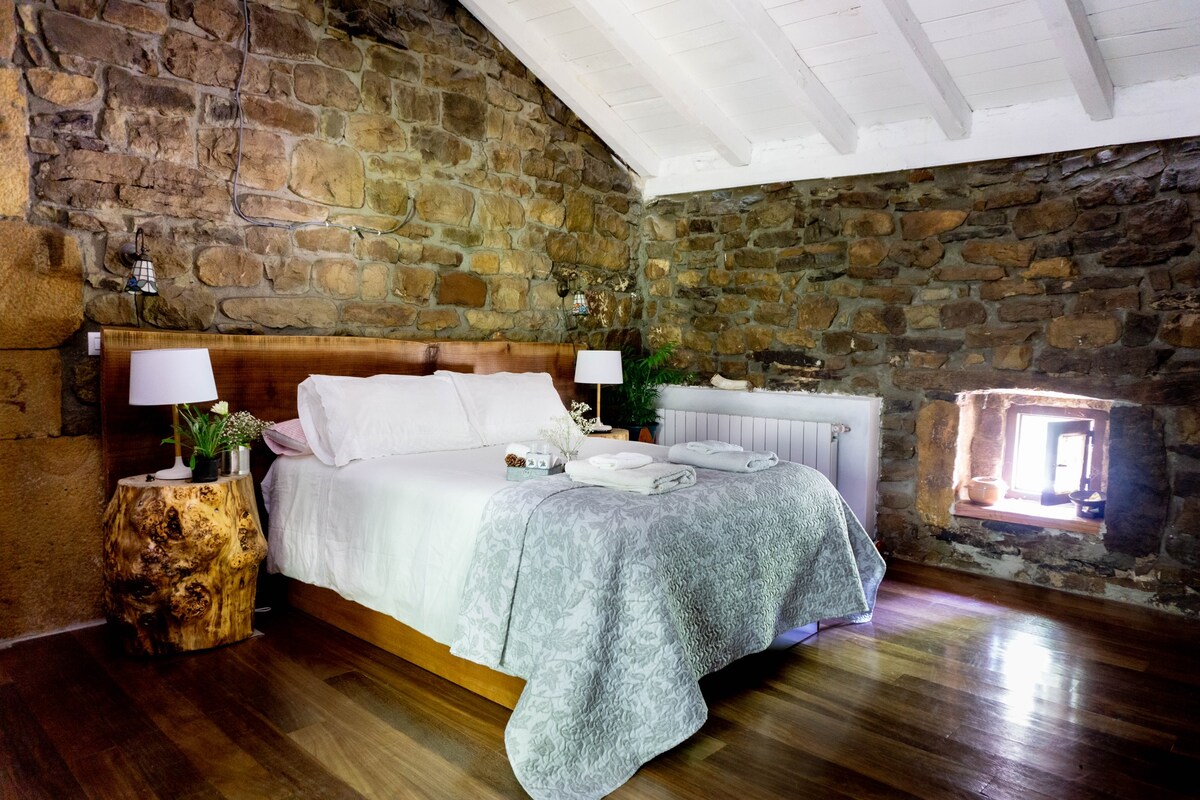 Chumba cha chuma, chumba cha kulala cha mita 25 na madirisha ya kawaida ya Pasiegas