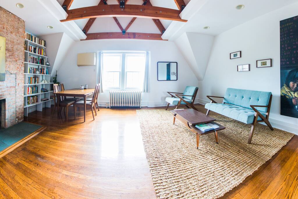 The arches of the roof form a vaulted, 20 foot high ceiling.