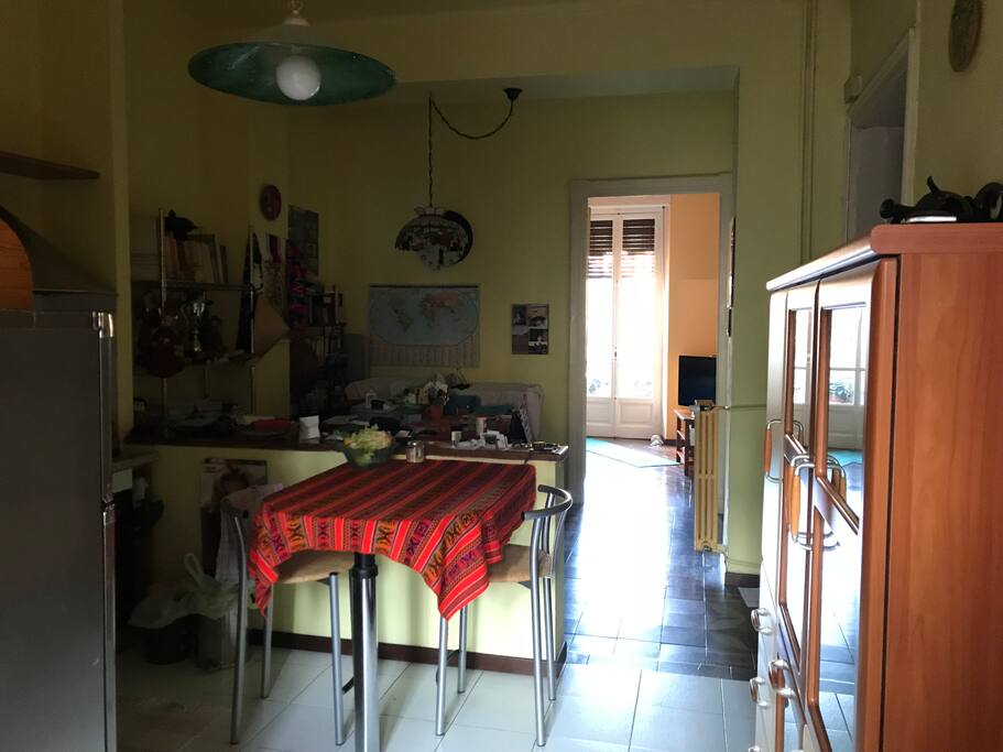 the kitchen and the opposite balcony