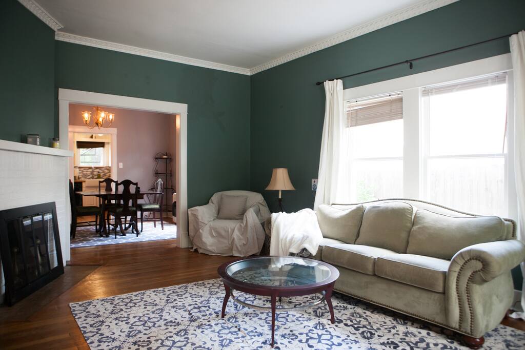 Down filled sofa in living room.