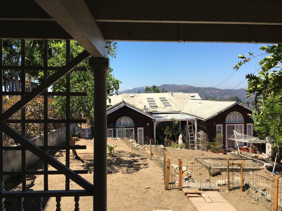 View from the outdoor patio - west-facing for sunsets and views of the Hollywood sign and the Griffith Observatory/Hollywood Hills