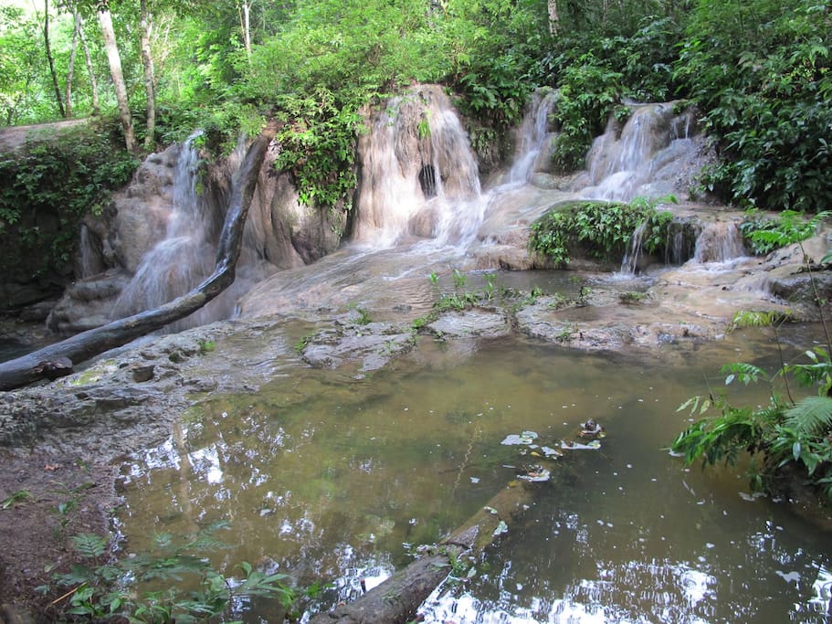 beautiful swimming and waterfall right beside the ashram