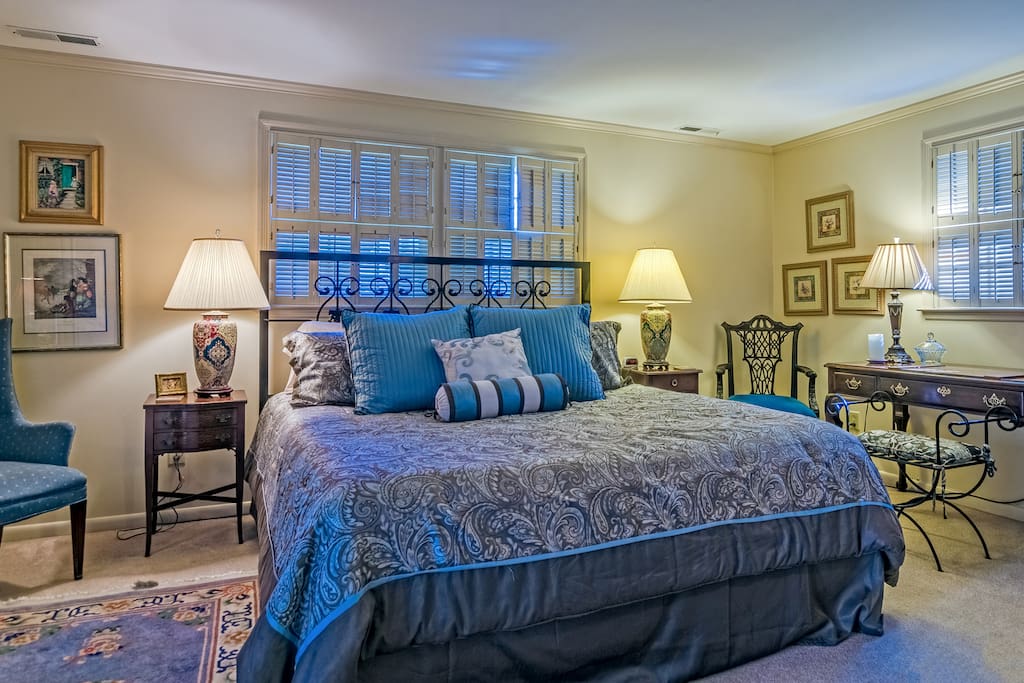 View of master bedroom with brand new king size bed.