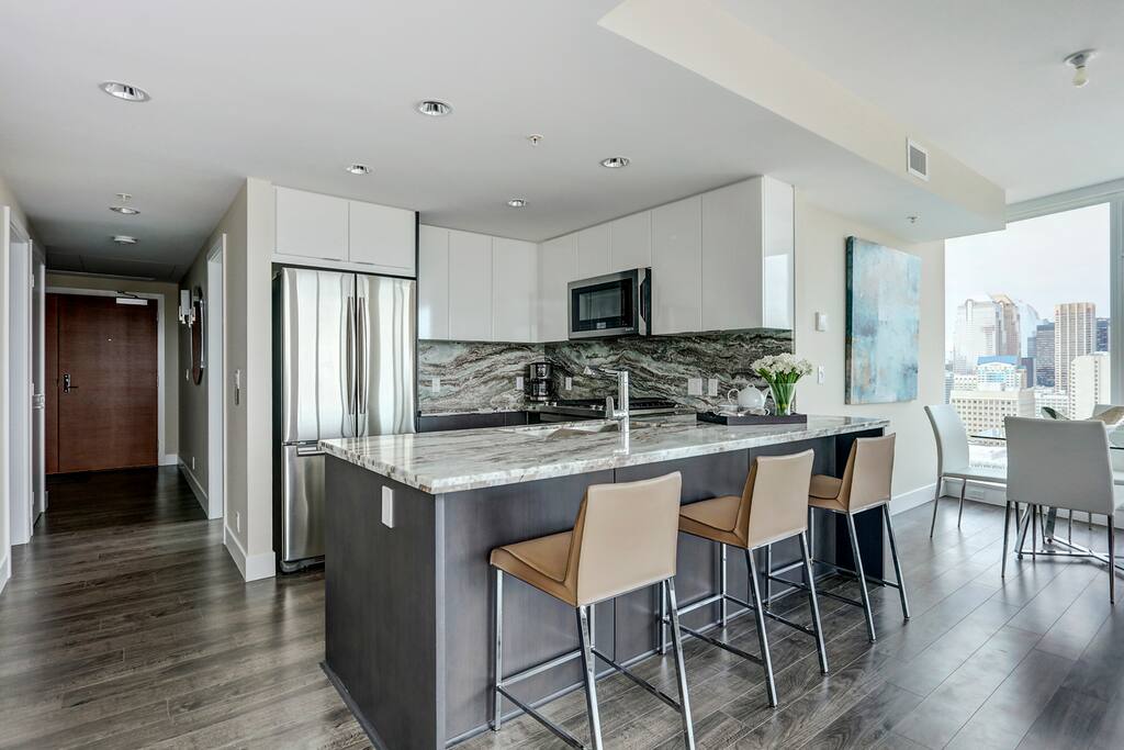 View of the kitchen looking back towards the entrance.