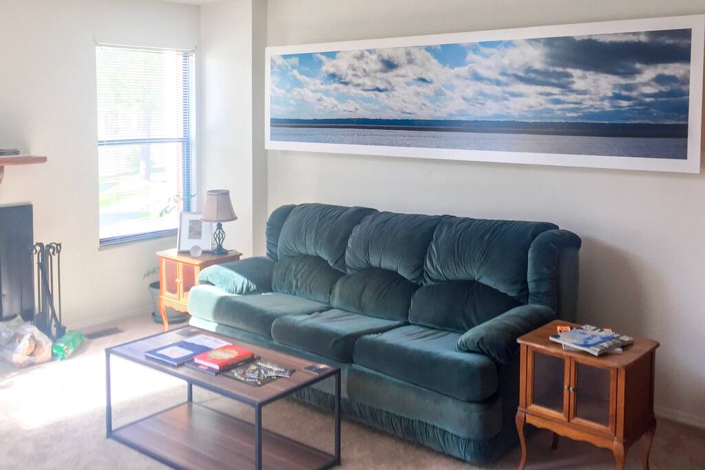 Pullout couch/bed in the living room on the main floor