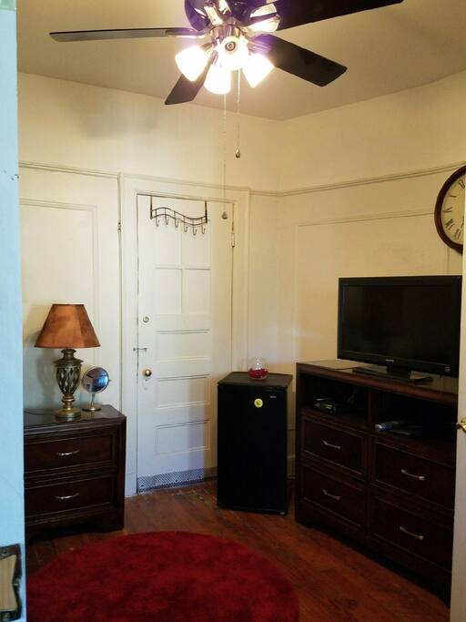 In room personal refrigerator and TV with cable
