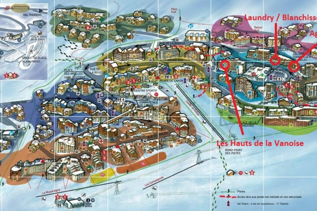 le plan d ela station, avec la situation de la résidence, de notre agence et de la blanchisserie