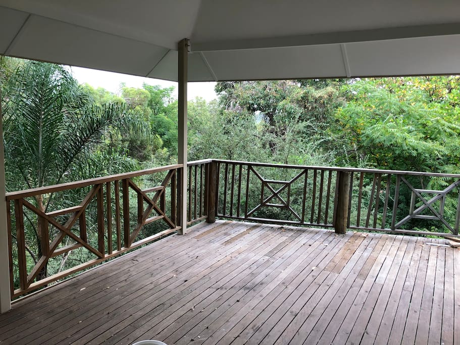View from the front deck area looking out over the garden.