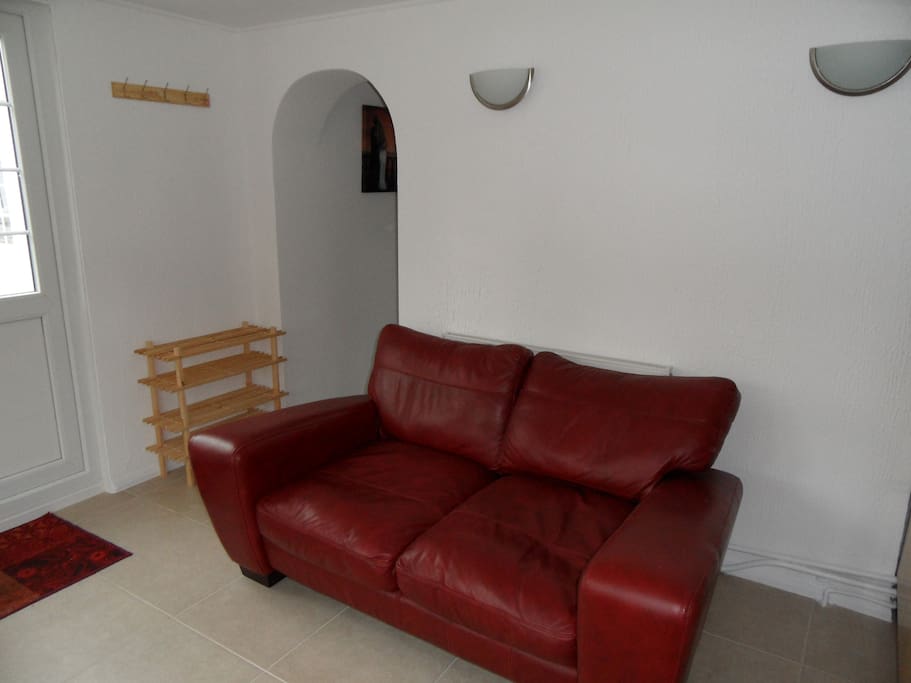 Leather sofa.