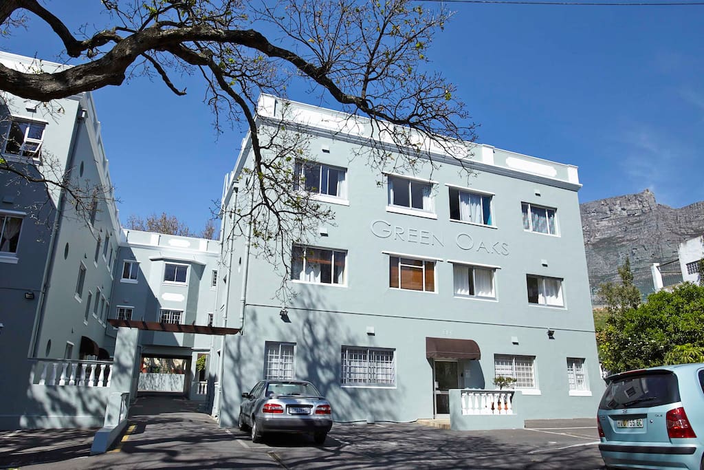 Facade of Apartment building..we're in the back - private, with views of Table Mountain