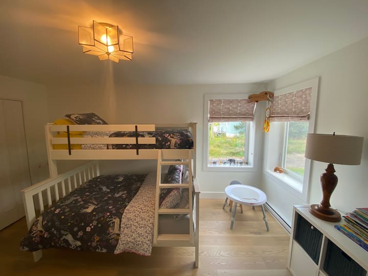 One of the two, main level bedrooms. Geared for the kids, but quality enough to be comfortable for us adults to get a good night sleep in too!