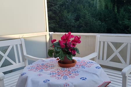 Helles , großes, ruhiges Zimmer mit Bad und Balkon