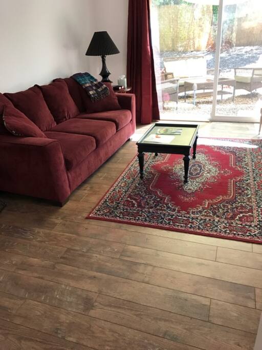 Couch folded and used as a sitting area