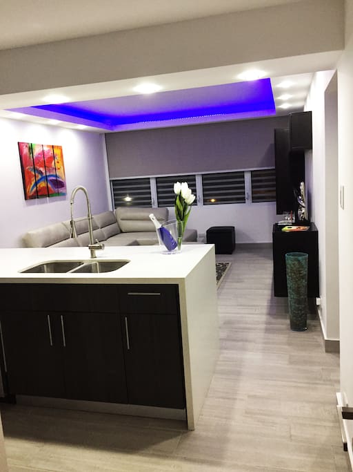 Photo from the foyer into the open-plan kitchen and living-room