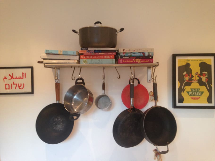 Cookery books and pots and pans