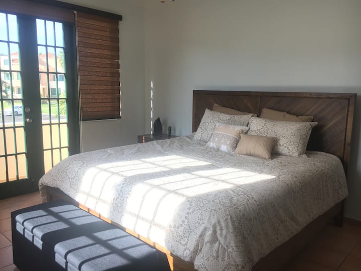 Master bedroom with king size bed, walking closet and private bath