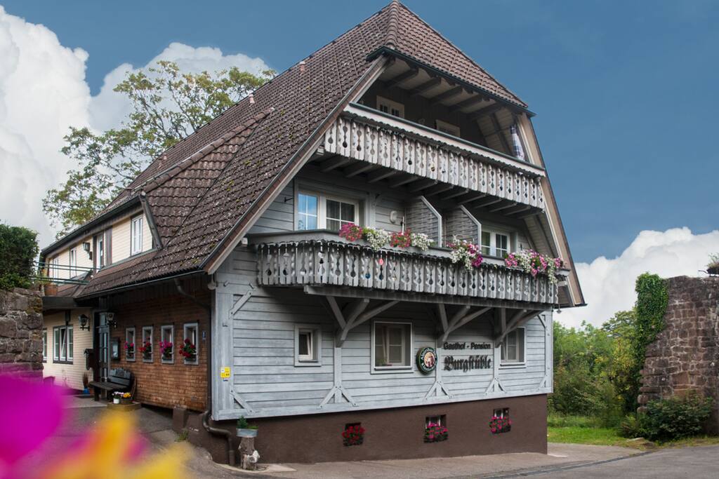 Hausansicht Burgseite /Parkplätze