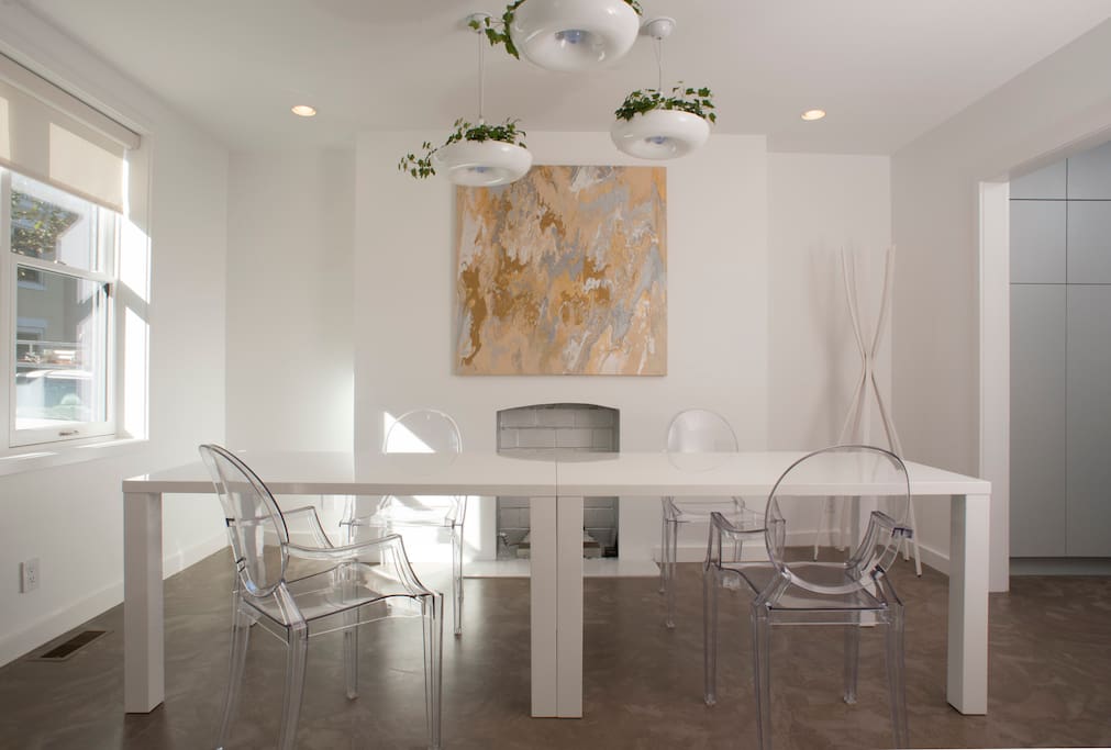 First floor dining room with gas fireplace; seats up to 10