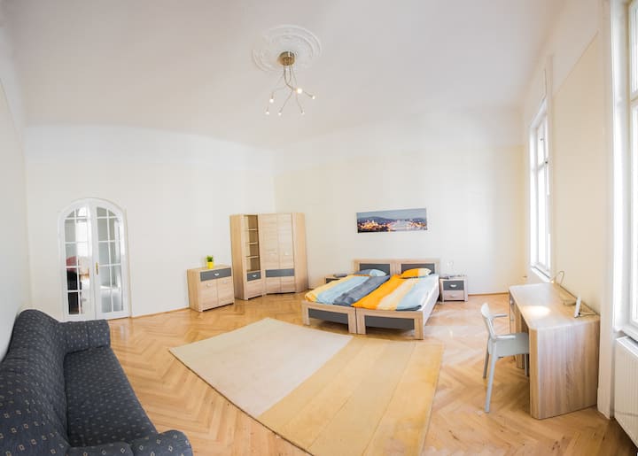 Bedroom 1 has got 1 comfortable double bed and 1 single bed and a lot of space.