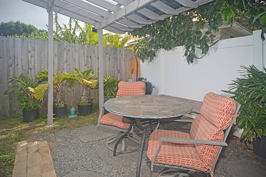Dine Al Fresco under your private pergola patio with automatic "mood lighting" at sunset. With Weber charcoal BBQ