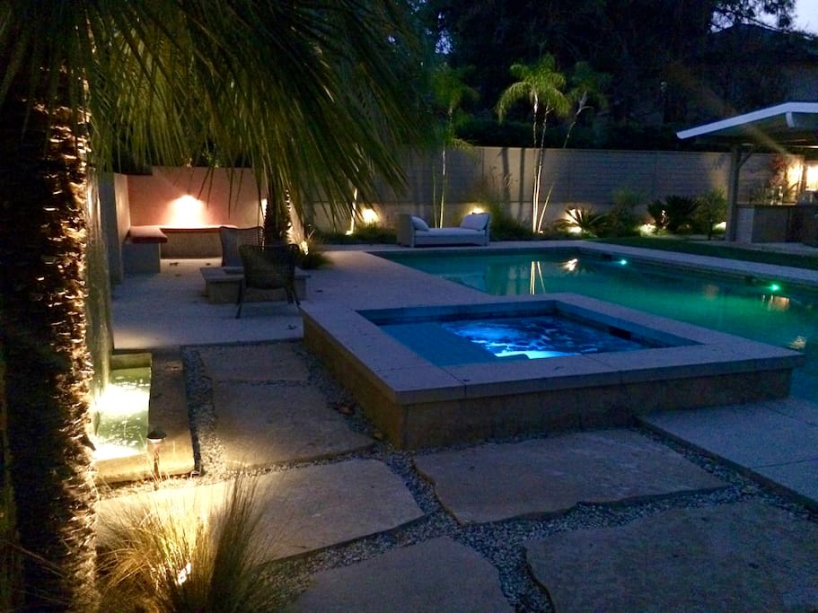 Jacuzzi and pool evening.