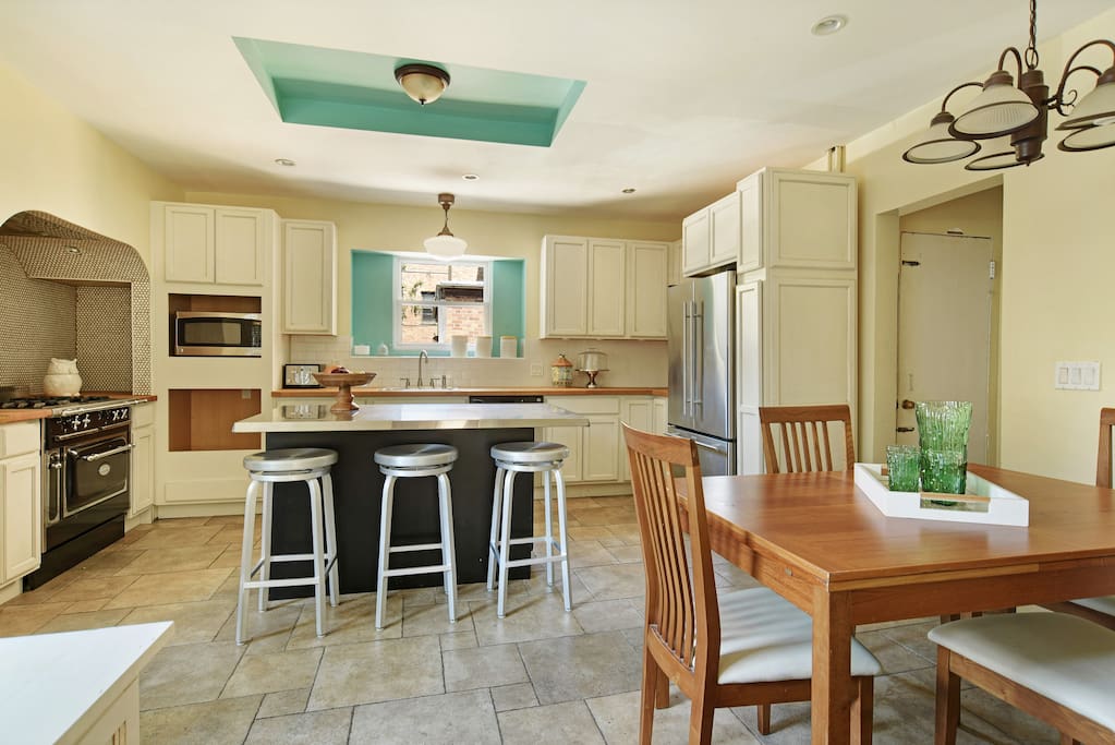 Shared kitchen and a guest fridge.