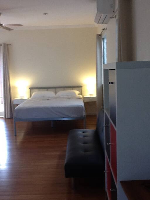 Queen size bed and a click clack sofa