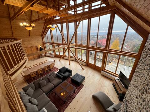 Carpathian Log Home2, stunning glass wall chalet