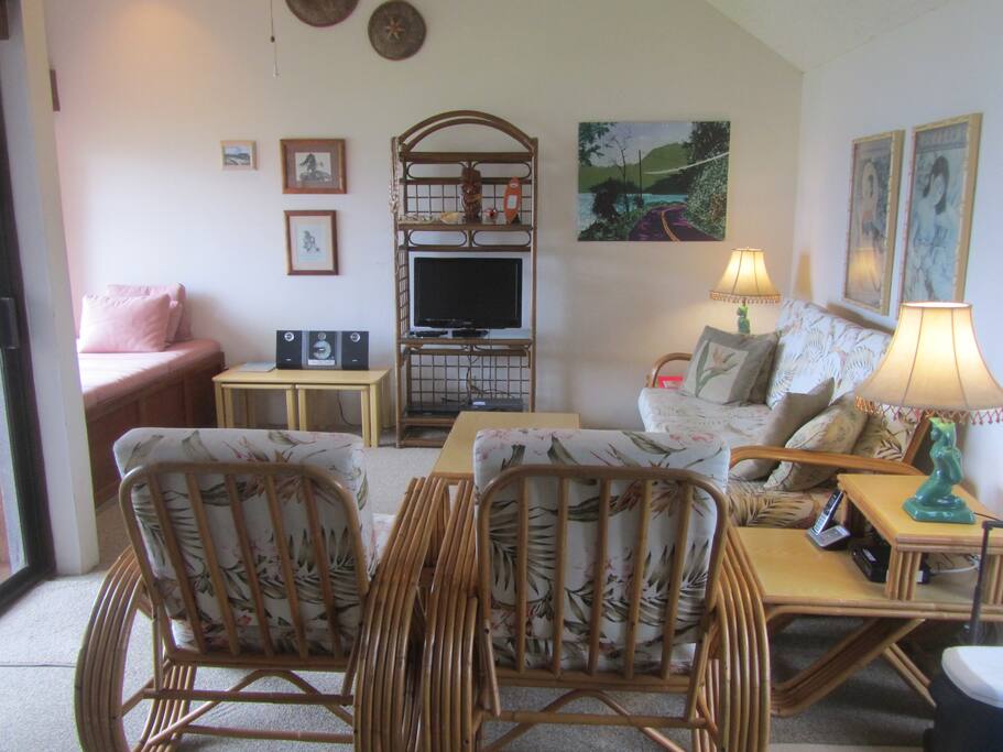 Living room with cathedral ceiling
