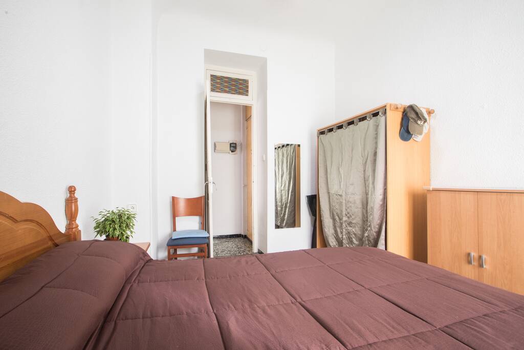 Your room, with heater, ceiling fan, microwave, and toaster included inside.