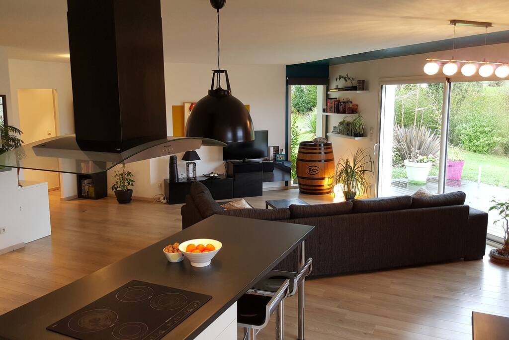Vaste pièce de vie, design et chaleureuse !