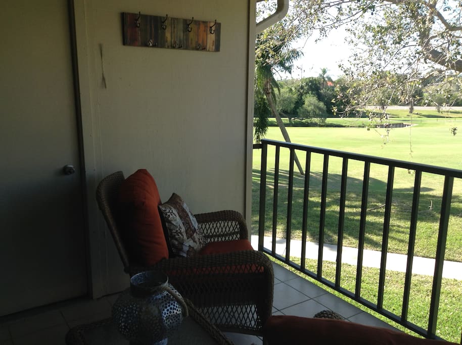 Quiet deck overlooking the Isla del Sol Golf Course