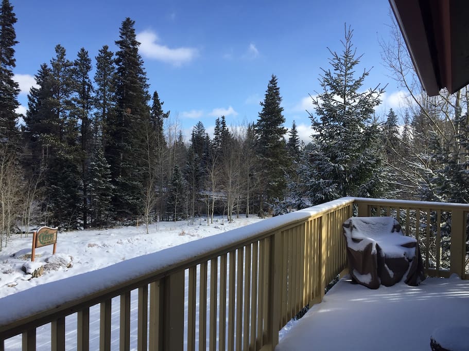 Snowy deck and view towards Creek
