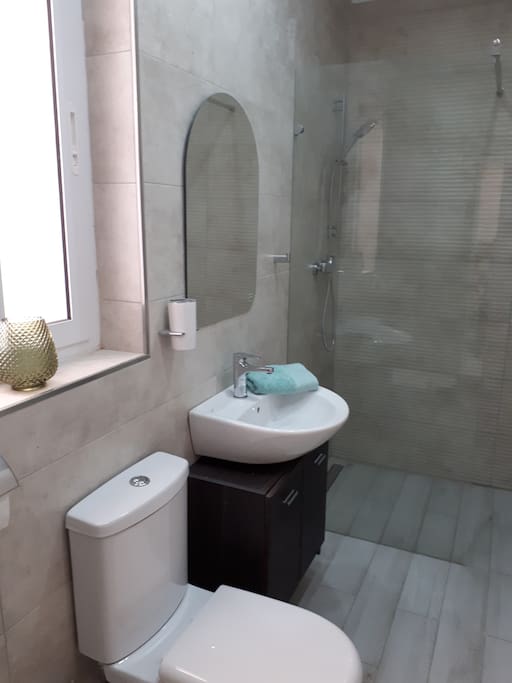 a new modern spacious bathroom with shower