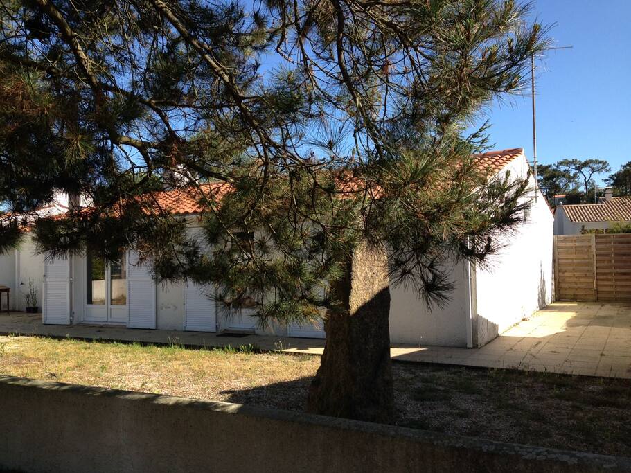 Autre vue extérieur de la maison, palissade en bois pour clôturer le jardin.
