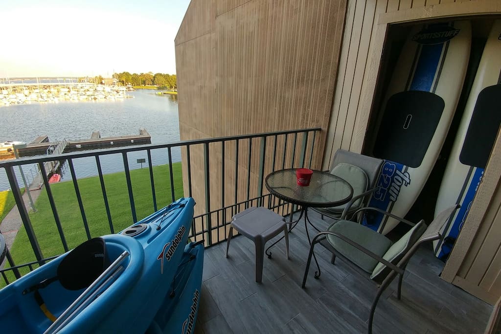 Kayaks and stand-up paddle boards available for rent.