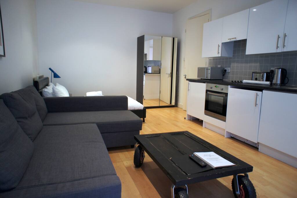 Here's your studio with bed and double sofa-bed