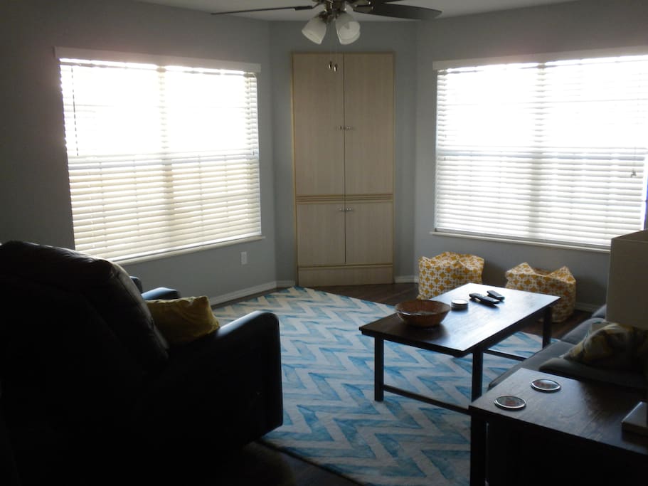 Family Room area with a ceiling fan!
