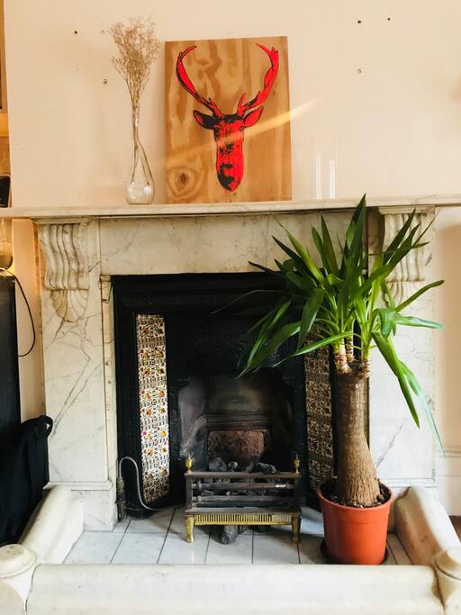 The fire place.