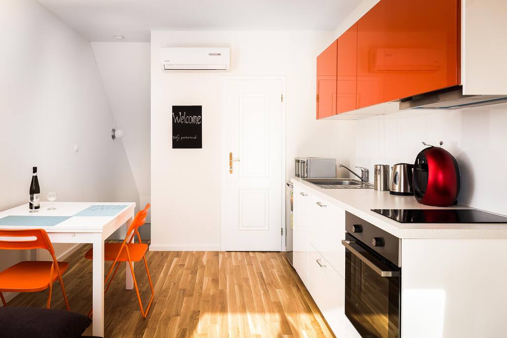 Upper floor of the apartment.. with sofa bed for two people... with new modern kitchen.... with air conditioning... and luxury bathroom... and sunny terrace :)